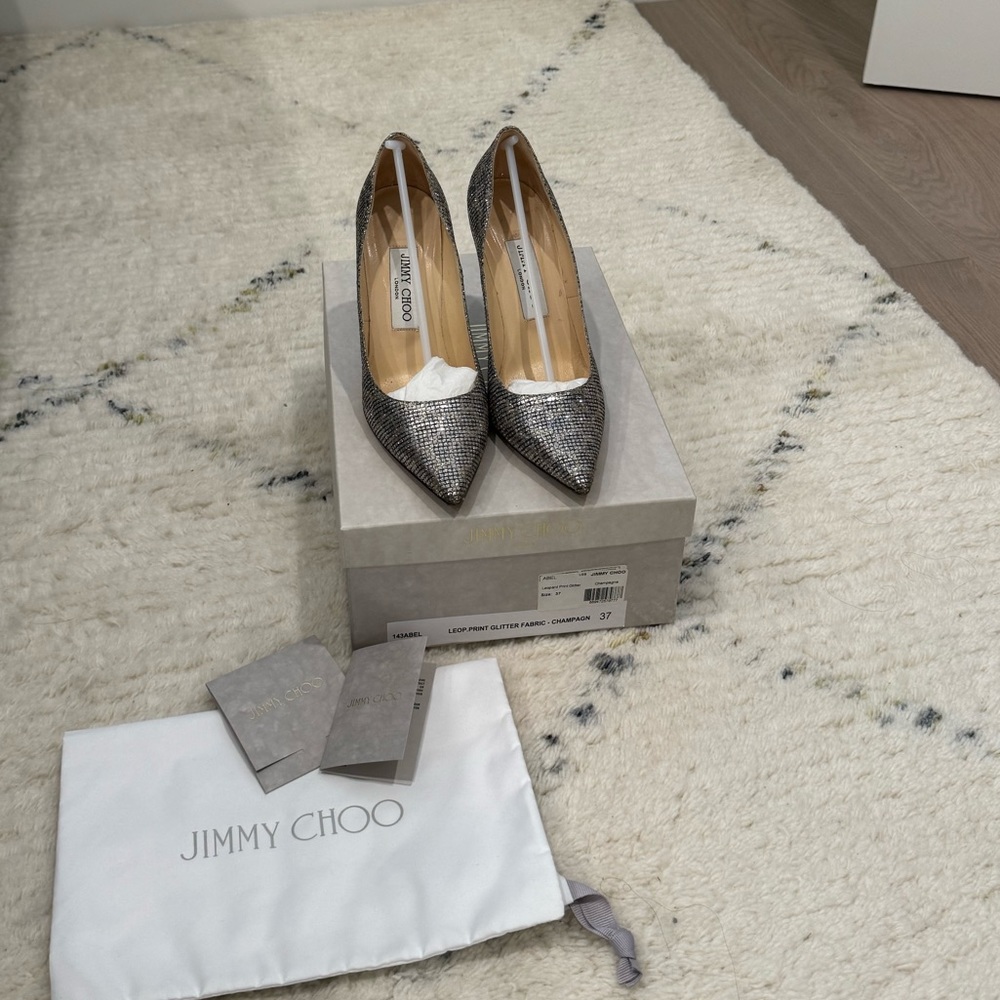 Jimmy Choo Abel Leopard Print Glitter Pointed Heels